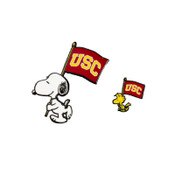 USC Trojans Arch Snoopy and Woodstock Flag Waver Pin Set